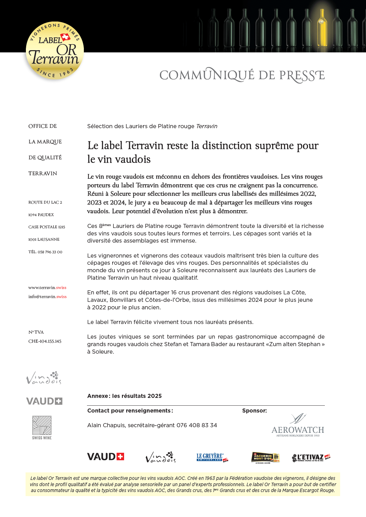 Le label Terravin reste la distinction suprême pour le vin vaudois