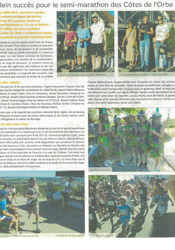 Article de L'Omnibus sur le succès du 16e Semi-marathon des Côtes de l'Orbe