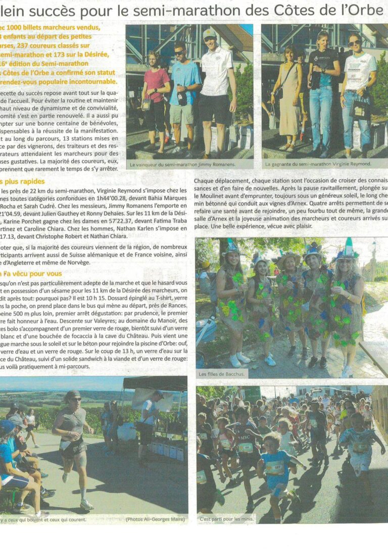 Article de L'Omnibus sur le succès du 16e Semi-marathon des Côtes de l'Orbe